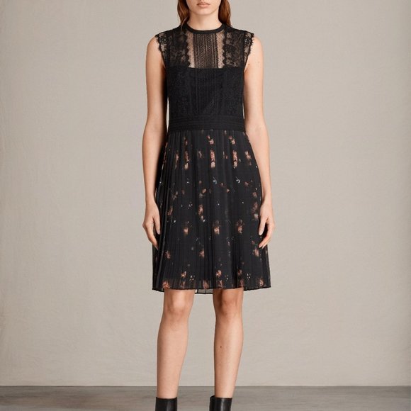 All Saints Black Floral Silk Millen Dress - Picture 1 of 10